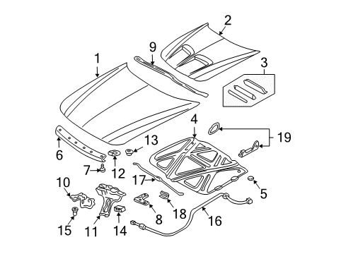 2005 Pontiac Grand Am Hood & Components Striker Diagram for 22612854