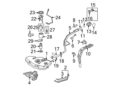 2005 Toyota Corolla Fuel System Components Filler Pipe Fastener Diagram for 77229-02020