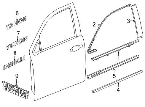 2018 GMC Yukon Exterior Trim - Front Door Upper Molding Diagram for 23173662