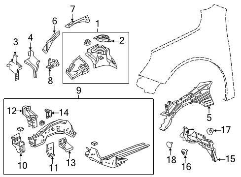 2018 Chevrolet Impala Structural Components & Rails Mount Panel Diagram for 84415350