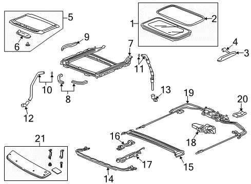 2011 Honda Accord Sunroof Glass Assembly, Roof Diagram for 70200-TE0-A02