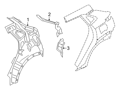 2021 Hyundai Kona Inner Structure - Quarter Panel Extension Assembly-Rear Side Outer Lower, LH Diagram for 71570-J9000