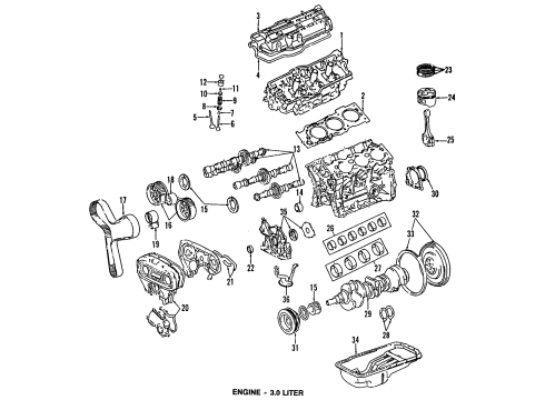 1993 Lexus ES300 Engine Parts, Mounts, Cylinder Head & Valves, Camshaft & Timing, Oil Pan, Oil Pump, Crankshaft & Bearings, Pistons, Rings & Bearings Bracket, Engine Mounting Control Diagram for 12313-62020