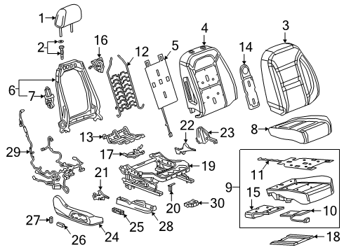 2019 Chevrolet Blazer Passenger Seat Components Seat Cushion Heater Diagram for 84388799