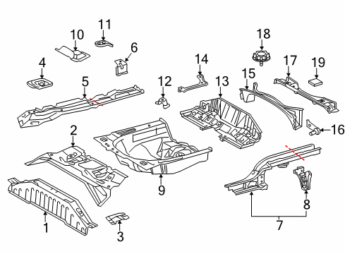 2017 Toyota Yaris Rear Body - Floor & Rails Center Floor Pan Reinforcement Plate Diagram for 57801-0D060