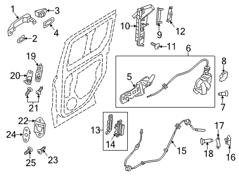 2020 Ford Transit Connect Side Loading Door - Lock & Hardware Handle, Inside Diagram for DT1Z-6122666-AC