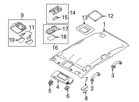 2010 Nissan Murano Interior Trim - Roof Console Assembly Roof Diagram for 96980-1AA0A