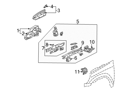 2002 Honda CR-V Structural Components & Rails Plate Set, R. FR. Side Diagram for 04610-S9A-A00ZZ