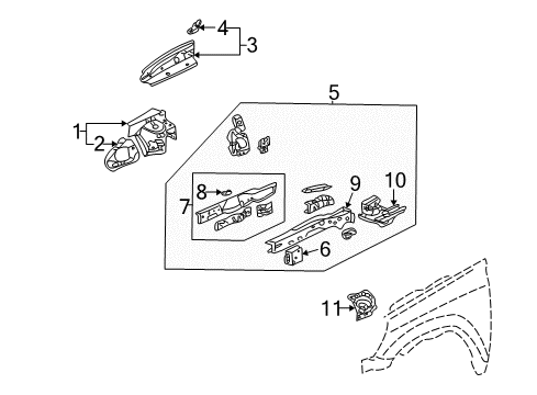 2006 Honda CR-V Structural Components & Rails Frame, L. FR. Side Diagram for 60910-S9A-A01ZZ