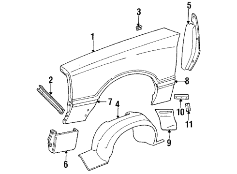 1993 Ford Mustang Fender & Components, Exterior Trim Nameplate Diagram for D9ZZ-16228-A