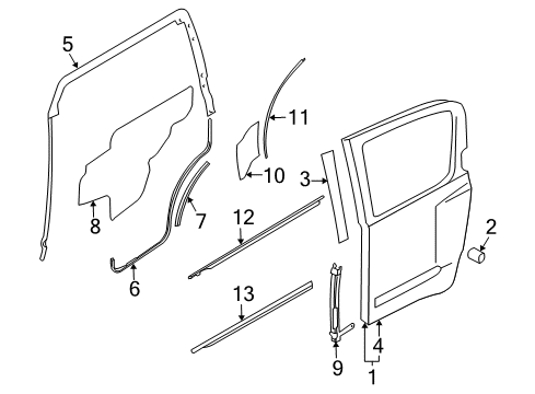 2010 Nissan Xterra Rear Door & Components, Exterior Trim Screen-Seal Rear LH Diagram for 82861-ZL02C