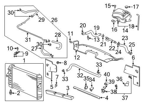 2001 Cadillac DeVille Radiator & Components Module Bolt Diagram for 11609681