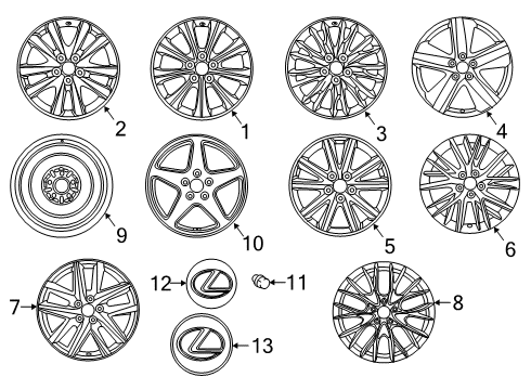 2016 Lexus GS350 Wheels, Covers & Trim Wheel Nut Diagram for 90942-01033