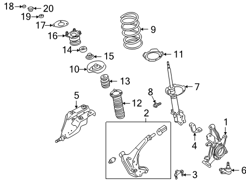 1999 Nissan Quest Front Suspension Components, Lower Control Arm, Stabilizer Bar Strut Mounting Insulator Assembly Diagram for 54320-2Z300