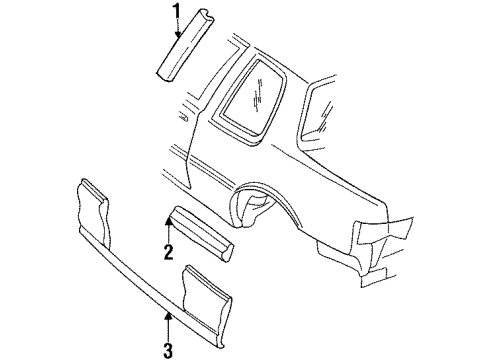 1993 Oldsmobile Achieva Exterior Trim - Quarter Panel Molding Asm-O/P Front Of Rear W/Opening Center *Black Diagram for 16612123