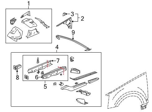 2009 Cadillac SRX Structural Components & Rails Upper Rail Diagram for 15211905