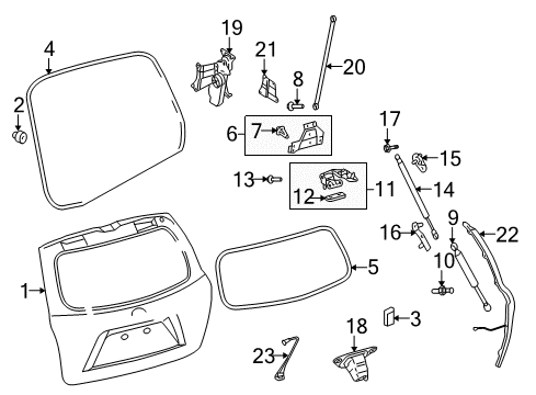 2013 Toyota Highlander Gate & Hardware Lift Cylinder Diagram for 68960-0E091