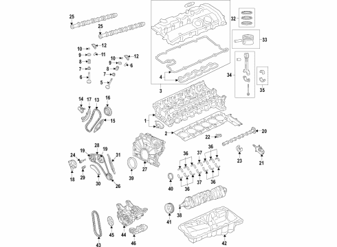 2017 BMW 340i GT xDrive Engine Parts, Mounts, Cylinder Head & Valves, Camshaft & Timing, Variable Valve Timing, Oil Pan, Oil Pump, Balance Shafts, Crankshaft & Bearings, Pistons, Rings & Bearings Guide Bearing Shell Diagram for 11218588659