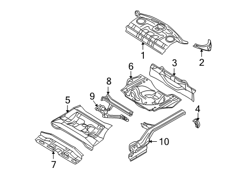 2003 Kia Rio Rear Body Panel, Floor & Rails Frame Rear-Side Assembly Diagram for 0K32A53810D