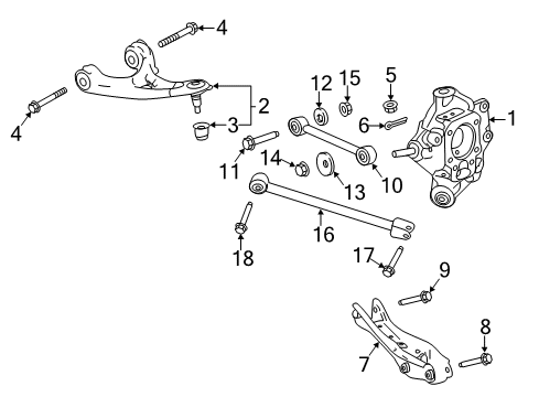 2018 Honda Ridgeline Rear Suspension Components, Lower Control Arm, Upper Control Arm, Stabilizer Bar Knuckle, Right Rear Diagram for 52210-T6Z-A00