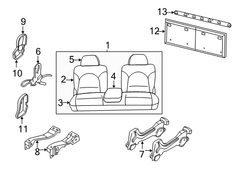 2002 Chrysler Town & Country Rear Seat Components Rear Seat Three Passenger Cushion Diagram for UE082L5AA