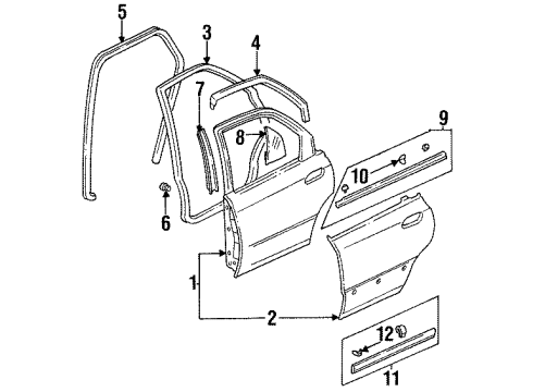 1995 Honda Accord Rear Door & Components, Exterior Trim Skin L, RR Door Diagram for 67651-SV4-507ZZ