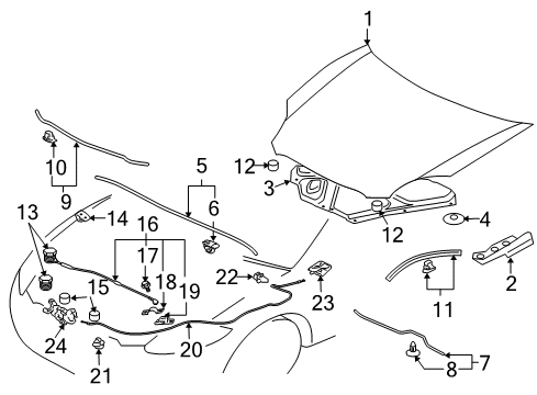 2012 Mitsubishi Eclipse Hood & Components Bolt Diagram for MS240391