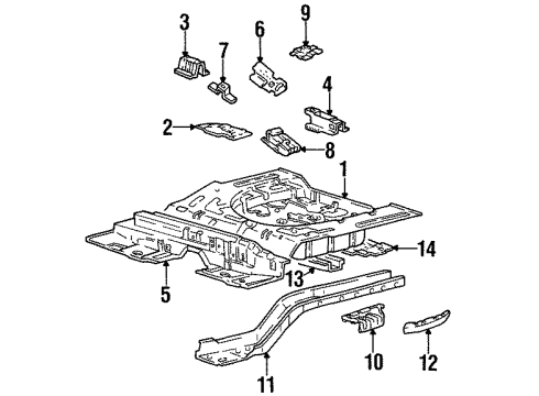 1996 Hyundai Elantra Rear Body - Floor & Rails Extension Assembly-Rear Floor, Front Diagram for 65780-29010