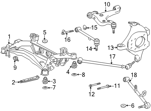 2003 Lexus LS430 Rear Suspension Components, Upper Control Arm, Ride Control, Stabilizer Bar Rear Suspension Control Arm Assembly, No.2, Right Diagram for 48730-50040