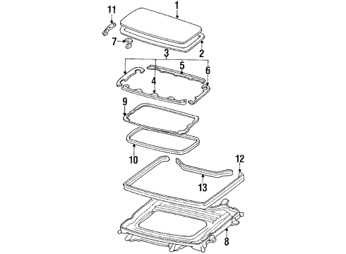 1988 Honda CRX Sunroof Seal, Sunroof Frame Diagram for 70080-SH2-003