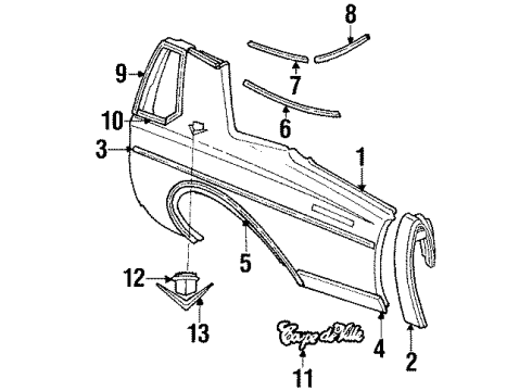 1985 Cadillac DeVille Quarter Panel & Components, Exterior Trim Actr Asm- Fuel Filler Door Lock Diagram for 20421256