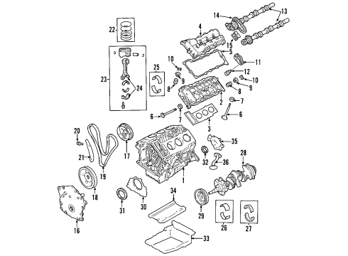 2003 Dodge Stratus Engine Parts, Mounts, Cylinder Head & Valves, Camshaft & Timing, Oil Pan, Oil Pump, Crankshaft & Bearings, Pistons, Rings & Bearings Support-Engine Support Diagram for 4593337AB