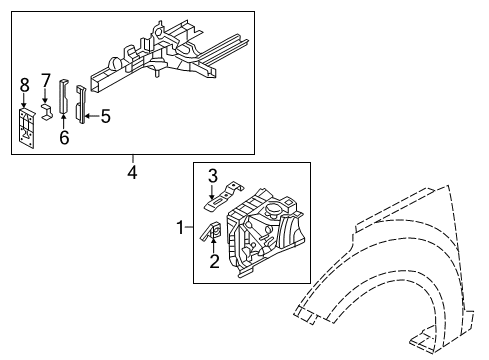 2012 Hyundai Veloster Structural Components & Rails Reinforcement Assembly-Front Side Member Inner Front, RH Diagram for 64763-2V010