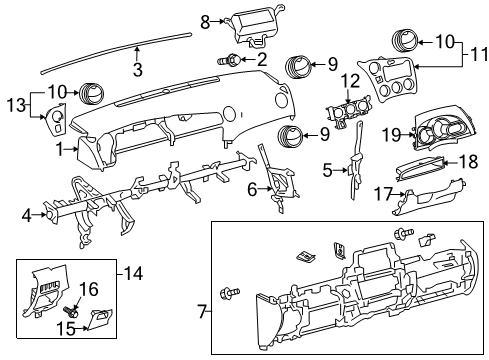 2010 Pontiac Vibe Instrument Panel Knee Bolster Diagram for 19184869