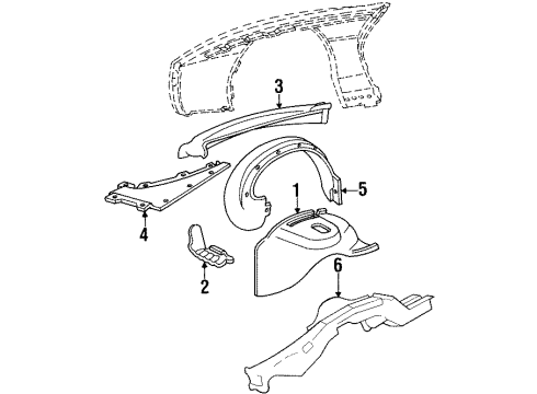 1991 Pontiac Firebird Fender - Inner Components Liner Asm-Front Wheelhouse Panel Diagram for 10179114