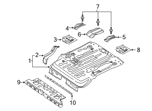 2019 Ford Transit Connect Rear Floor & Rails Front Floor Pan Brace Diagram for DT1Z-6111248-B