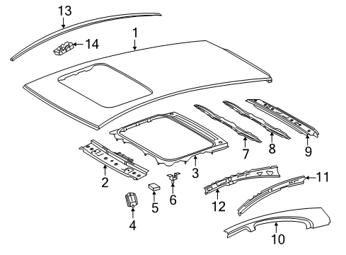 2014 Toyota Prius C Roof & Components, Exterior Trim Sunroof Reinforcement Pad Diagram for 61824-52070