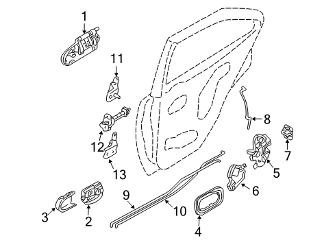 2002 Nissan Sentra Front Door Rear Door Outside Handle Assembly Right Diagram for 82606-6Z615