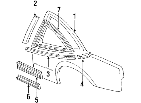1992 Chevrolet Cavalier Quarter Panel & Components, Glass, Exterior Trim Molding Asm-Rear Side Door Center *Black Diagram for 22547397