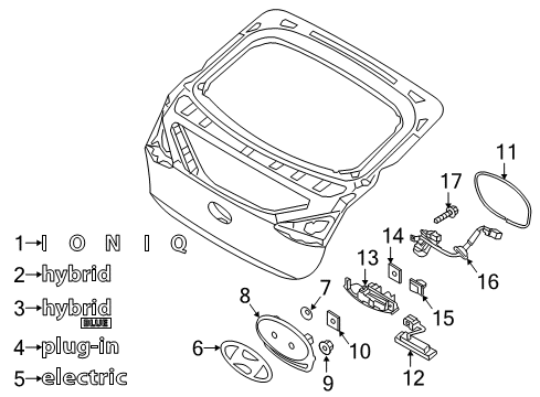 2020 Hyundai Ioniq Exterior Trim - Lift Gate Handle Assembly-Tail Gate Release Diagram for 81260-G2010-4X