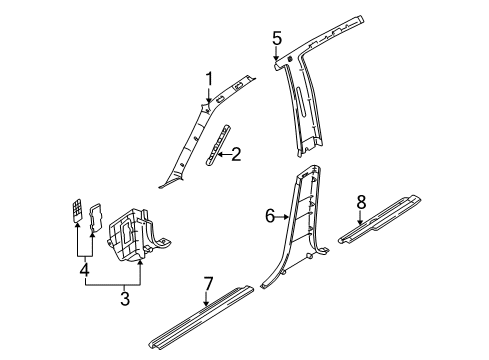 2002 Kia Spectra Interior Trim - Pillars, Rocker & Floor Trim Assembly-B Pillar, L Diagram for 0K2AB68220J05