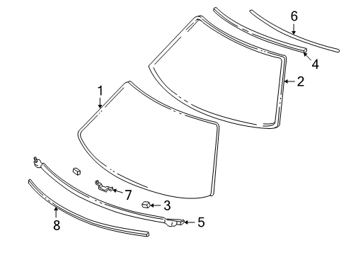 2000 Acura NSX Windshield Glass Spacer, Front Windshield Diagram for 73126-SL0-000