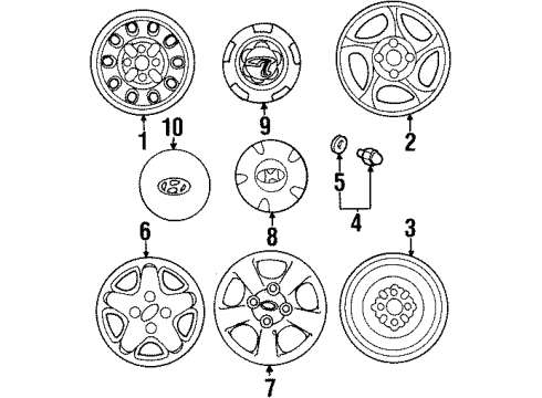 1999 Hyundai Tiburon Wheels, Covers & Trim Steel Wheel Hub Cap Assembly Diagram for 52960-27620