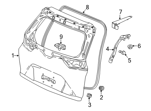 2019 Honda CR-V Gate & Hardware Tailgate Diagram for 68100-TLA-A00ZZ