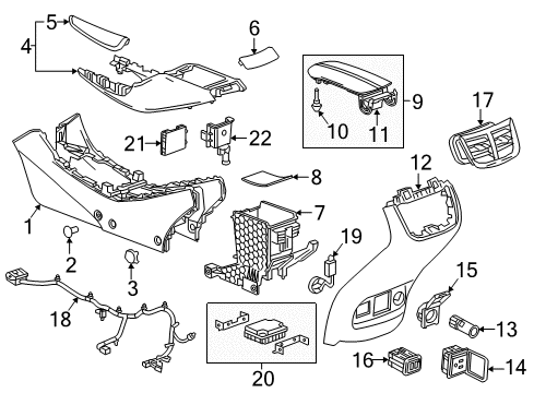 2021 Chevrolet Malibu Center Console Rear Cover Diagram for 23354825