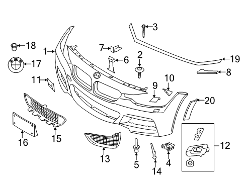 2019 BMW M4 Front Bumper Cover, Registration Plate Diagram for 51118056774