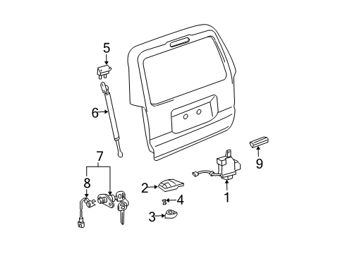 2007 Toyota 4Runner Back Door Lift Cylinder Diagram for 68908-39025