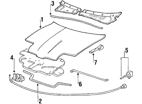 1989 Acura Integra Hood & Components Stay, Hood Open Diagram for 63441-SD2-020