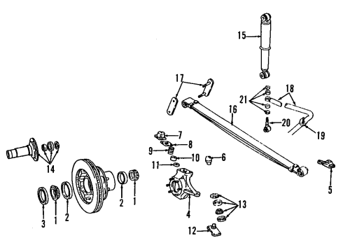 1989 Dodge W150 Front Suspension Components, Lower Control Arm, Upper Control Arm, Lower King Pin, Upper King Pin, Stabilizer Bar Cup-Wheel Bearing Diagram for 2955374