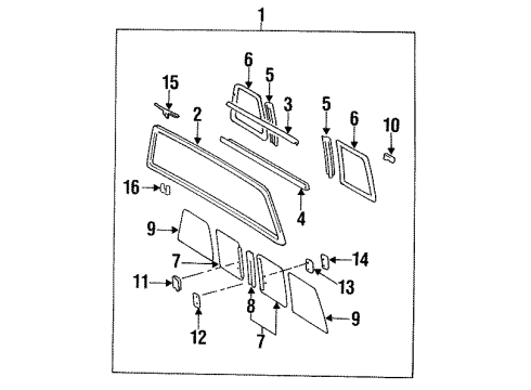 1986 Toyota Pickup Back Glass Catch Diagram for 69374-89102